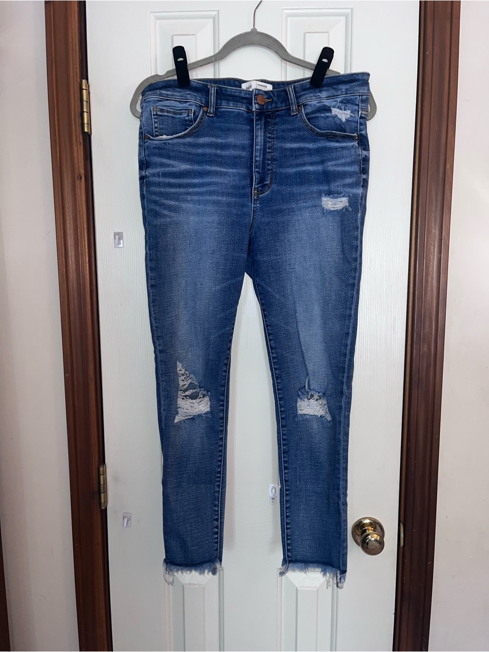 BKE Women's Dark Blue Distressed Ankle Skinny Jeans